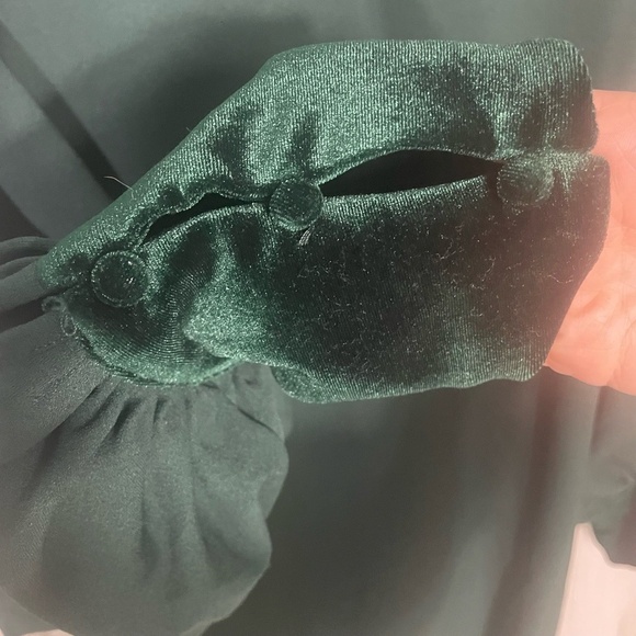 BADGLEY MISCHKA Belle Dress sz 4 Dark Green Cocktail Party Velvet Balloon Sleeve - Picture 6 of 9